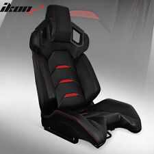 Universal Reclinable Racing Seat Right Side Dual Sliders Black Red Pu Leather