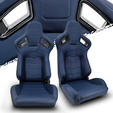 2 X Reclinable Blue Pvc Leather Main Leftright Recaro Style Racing Seats