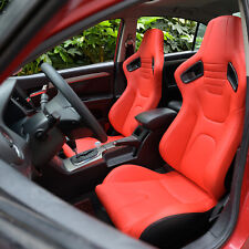 2x Racing Seats Red Pu Leather Bucket Seats Dual Sliders Adjustable Universal