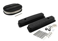58-86 Sbc Chevy 350 Finned Black Aluminum Valve Covers And Air Cleaner