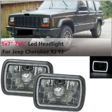 Pair For Jeep Cherokee Xj Yj 5x7 7x6 Clear Lens Glass Rectangle Led Headlights