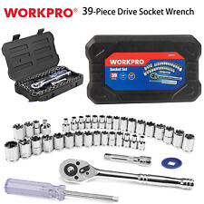 Workpro 39pcs Drive Socket Set 14 38 Socket Wrench Set Metric Sae With Case