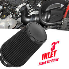 3 76mm Inlet High Flow Cold Air Intake Cone Replacement Dry Air Filter Black