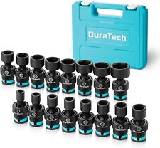 Duratech 38 Drive Swivel Socket Set 16 Pieces Shallow Universal Impact 6 Point