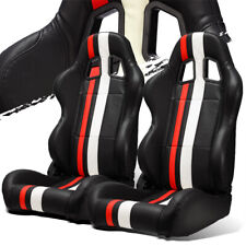 Black Pvc Leather Redwhite Strip Leftright Recaro Style Racing Seats Slider
