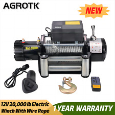 Agrotk 20000lb 12v Electric Winch With Wire Rope Off Road Automatic Powersports