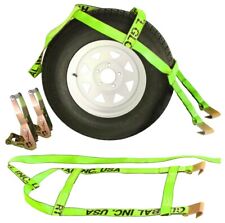 Two 2x Green Demco Kar Kaddy Tow Dolly Straps Rugged Weave Whook 2 Ratchets