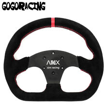 13 325mm Suede Flat Dish Racing Steering Wheel D Shape Horn Button - 6 Holes