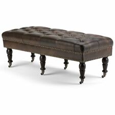 Simpli Home Henley Tufted Living Room Bench In Distressed Brown