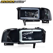 Fit For Ram 1500 2500 3500 94-02 Blacksmoked Clear Corner Led Drl Headlights