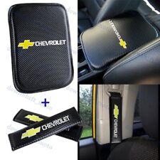 For White Embroidery Chevy Car Center Armrest Cushion Mat Pad W Seat Belt Cover