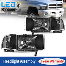 Headlights For 1994-2002 Dodge Ram 1500 2500 3500 Clear Corner Black Headlamps