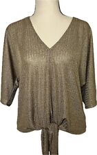Veronica M. Tie Front Gold Metallic Glimmer Top Size Xs