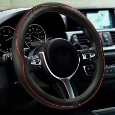 Toopca Leather Steering Wheel Cover L15.5-16inch Black With Red Line