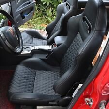 2pcs Reclinable Racing Seats W Slider Euro Pu Leather Sport Bucket Seats Black