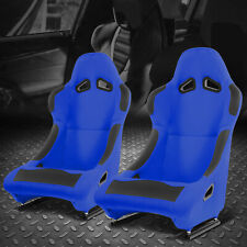 Pair Universal Blue Woven Fabric Fixed Position Racing Bucket Seats W Sliders