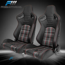 Adjust Universal Racing Seat Black Pucarbon Leather Red Plaid 2 Dual Slider