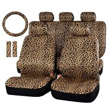 Autofan Leopard Car Seat Covers Full Set With Steering Wheel Cover 2 Seat Belt P