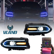 Pair Led Rgb Color Change Drl Projector Headlights For 2015-2020 Dodge Charger