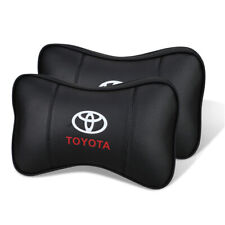 Car Neck Rest Cushion Headrest Pillow For Toyota Logo Black Real-leather 2pcs