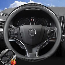 For Acura 15 Carbon Fiber Car Steering Wheel Cover Black Genuine Leather