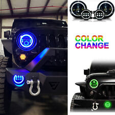 7 In Rgb Led Halo Headlights Fog Light Combo Kit For Jeep Wrangler Jk 07 To 2017