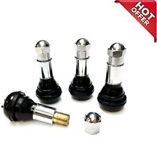 Tr413 Snap-in Tire Valve Stems With Caps Chrome Black Rubber 4pcs