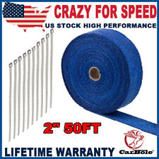 2 X 50ft Roll Blue Exhaust Wrap Manifold Header Pipe Heat Wrap Tape10 Ties Kit