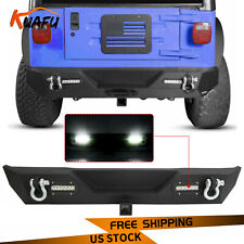 For 87-06 Jeep Wrangler Tj Yj Textured Rear Bumper W2 Led Lights Hitch Receiver