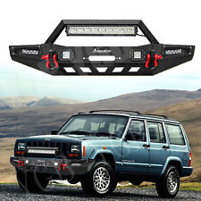 For 1983-2001 Jeep Cherokee Xj Steel Front Bumper W Winch Plate Leds D-ring