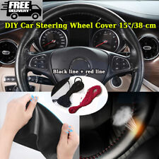 Diy Leather Car Steering Wheel Cover Needle Thread Anti-slip Black For Cadillac