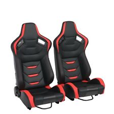 1 Pair Reclinable Racing Seats Blackred Stitching Bucket Seats W 2 Sliders