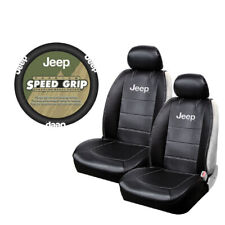 Brand New Jeep Logo Sideless Front Seat Covers Steering Wheel Cover Set