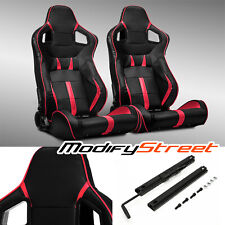 2 X Blackred Strip Pvc Leather Leftright Sport Racing Bucket Seats Slider