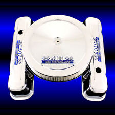 Chrome Tall Valve Covers And Air Cleaner For Pontiac 400 Engines Blue Emblems
