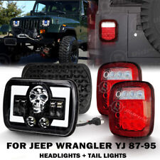 For 87-95 Jeep Wrangler Yj 7x6 Rgb Led Headlights Halo Drl Tail Lights Combo