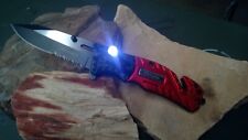 Tac-force Red Assisted Blade Tactical Fire Fighter Knife Led Light Emergency