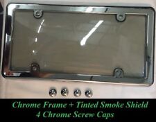 Tinted Smoke License Plate Shield Cover Chrome Frame