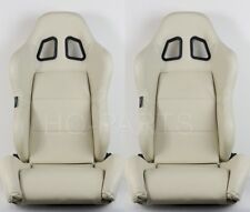 2x Tanaka Beige Pvc Leather Racing Seats Dual Recliner Sliders Fits Mitsubishi