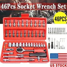 46pcs Socket Spanner Tool Kit Ratchet Wrench Set Metricsae 14 Drive Wcase