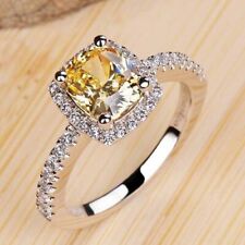 925 Sterling Silver Ring Yellow Pink Simulation Diamond Wedding Engagement Ring