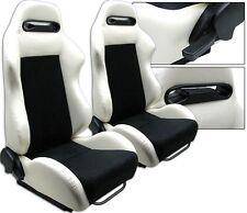 New 2 Black White Racing Seat Reclinable Sliders For All Ford Mustang
