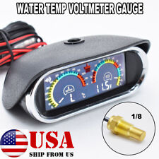 Car Water Temp Temperature Gauge 2-in-1 Lcd Digital Voltmeter Alarm W Sensor 18