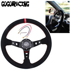 Deep Dish Suede Steering Wheel 350mm14inch - Universal - Red Center Stripe