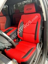 Alea Leather Seat Covers 14-18 Silverado Crew Double Cab Black Red Bowtie Logos