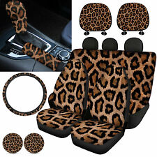 Set Of 11pcs Car Seat Covers Leopard Grain Steering Wheelheadrest Covercoaster