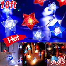 4th Of July Star American Flag String Lights 10 Ft 30 Led Red Blue White Stars