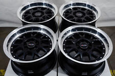 Kudo Racing Fatal 15x8 5x100 5x114.3 10mm Blackpolish Lip Wheels Rims Set 4