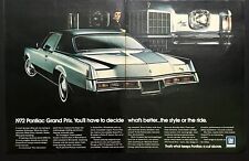 1972 Pontiac Grand Prix Vtg Print Ad 20.25x13 Grill Rear Side View 2 Page Ad