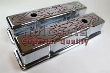 Sbc Red Flame Chrome Valve Cover 283-305-327-350 Small Block Chevy Tall 58-86